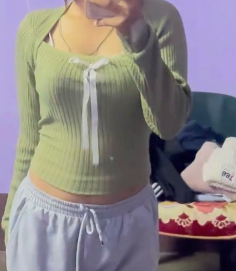 Green Knit Top with Bow