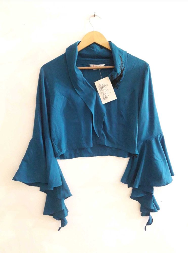 Stylish Teal Bell Sleeve Top