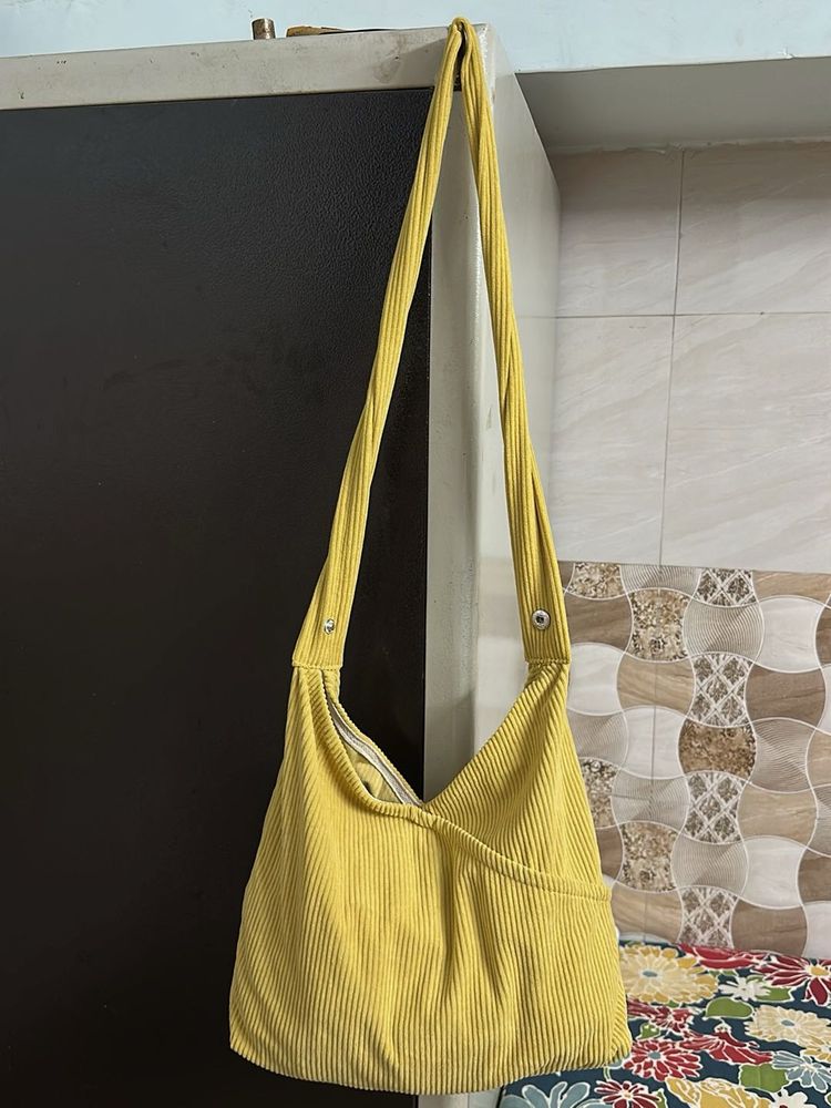 Yellow Corduroy Sling Bag