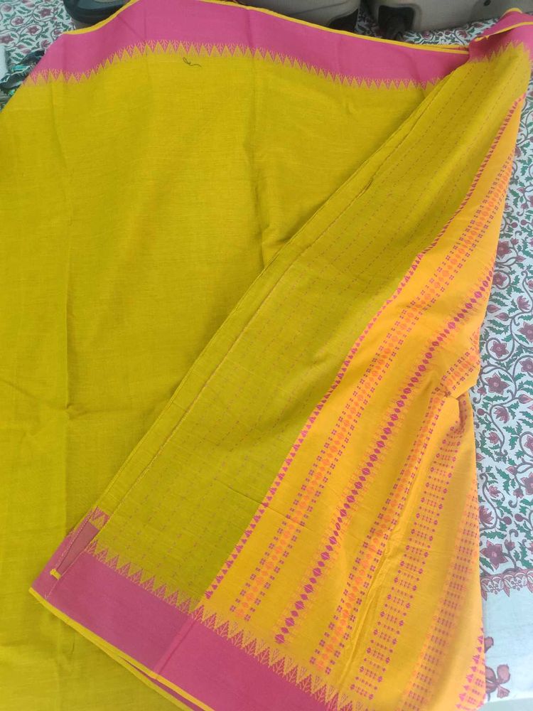Green Yellow &amp; Pink Saree
