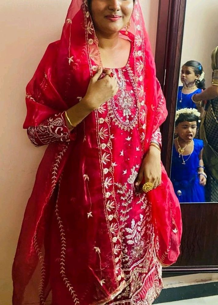 Elegant Red Embroidered Anarkali Suit