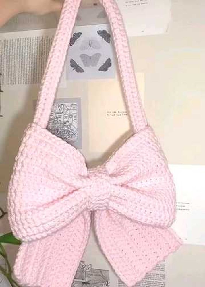 Pink Bow Crochet Shoulder Bag
