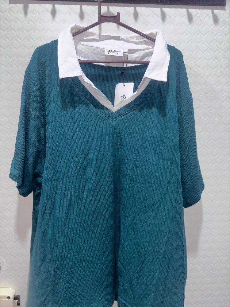 Stylish Teal Collared Top