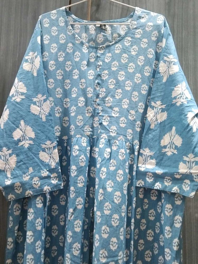 Blue Floral Print Midi  Pant Dress