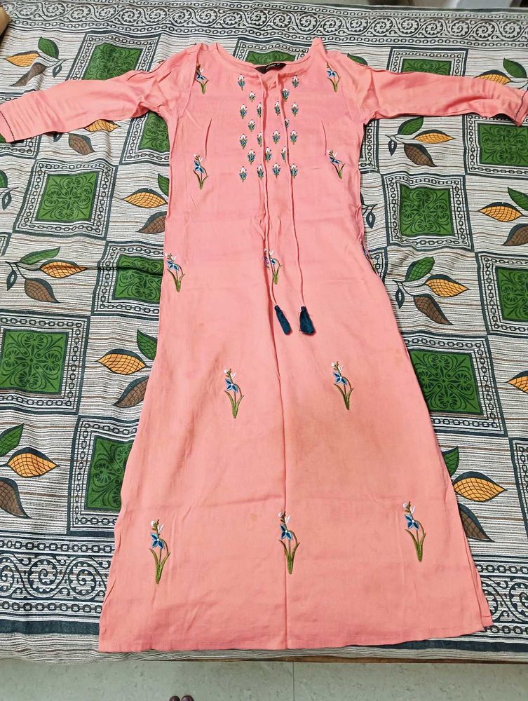 Peach Embroidered Kurti Dress