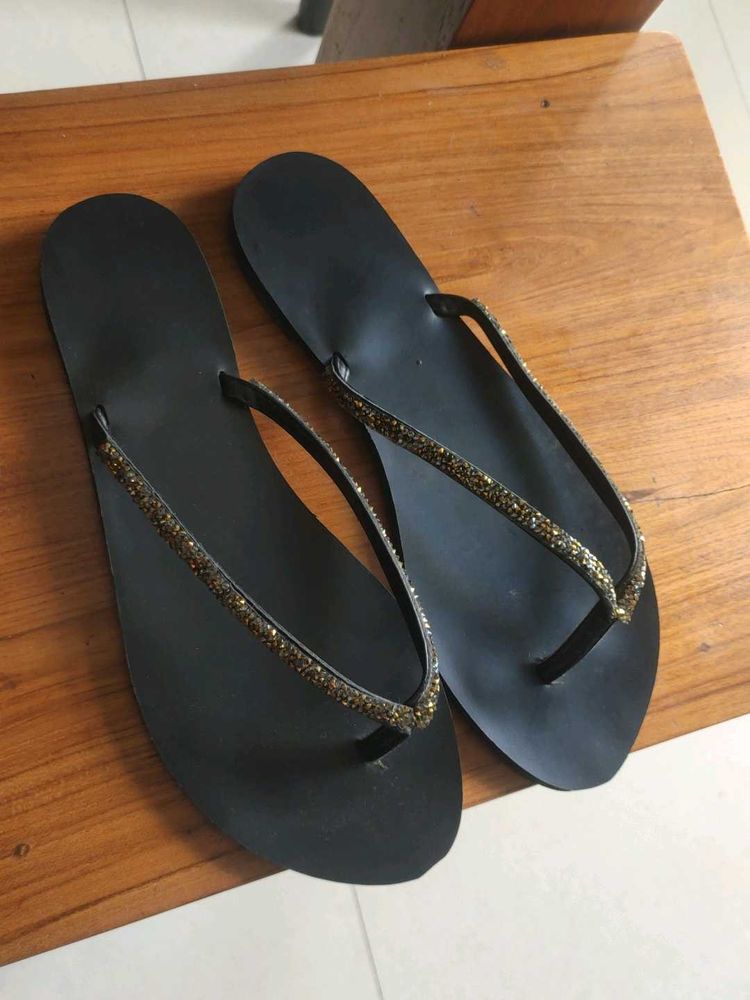 Black Glitter Flip Flops