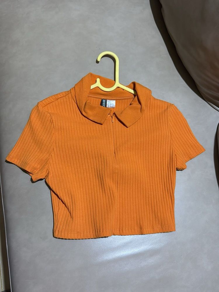 Orange Ribbed Crop Top
