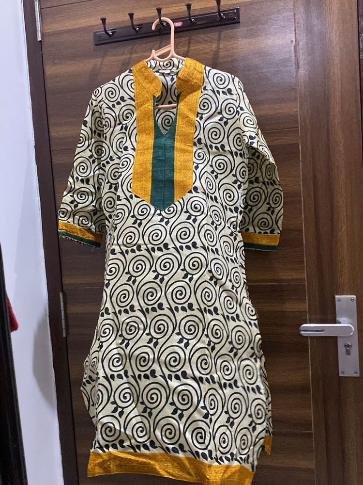 Cream and black kurta