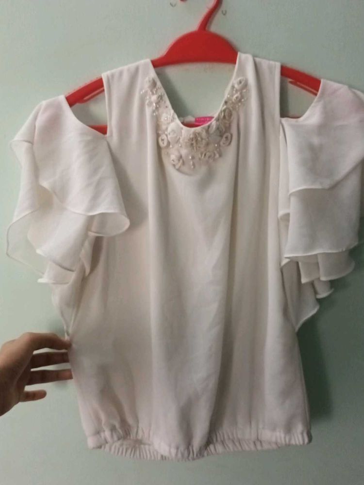 White Cold-Shoulder Top