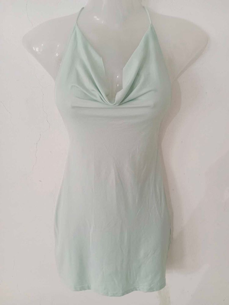 SATIN COWL NECK BACKLESS DRESS