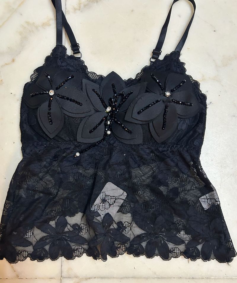 Floral Lace Black Bralette