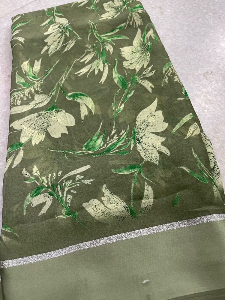 Olive Green Floral Saree
