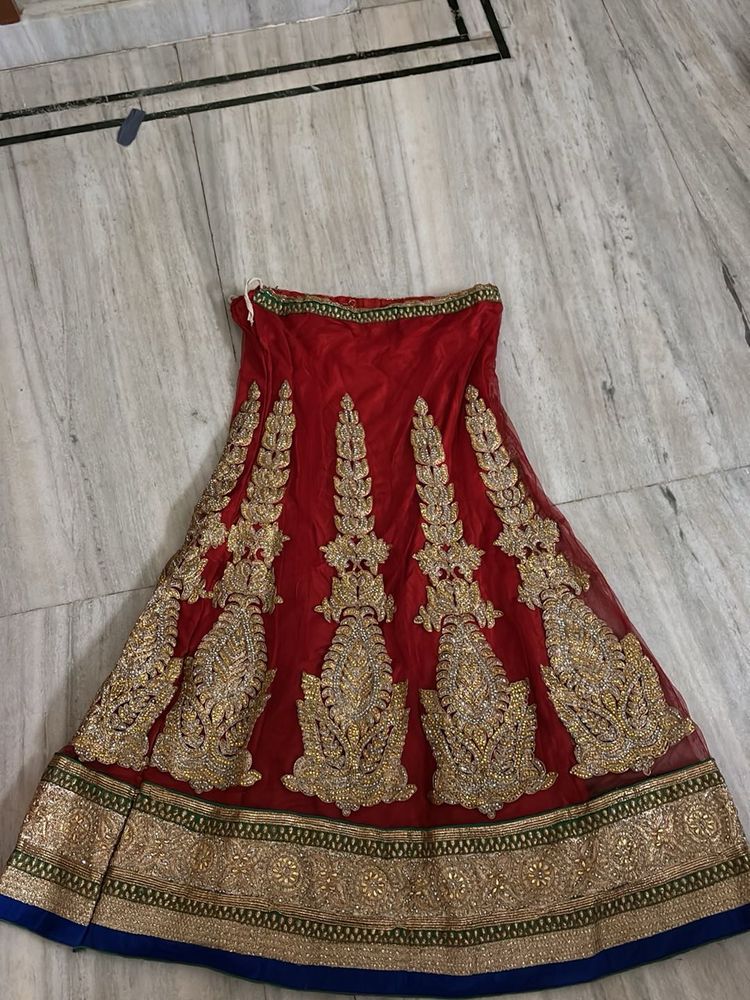 Red &amp; Gold Lehenga Skirt
