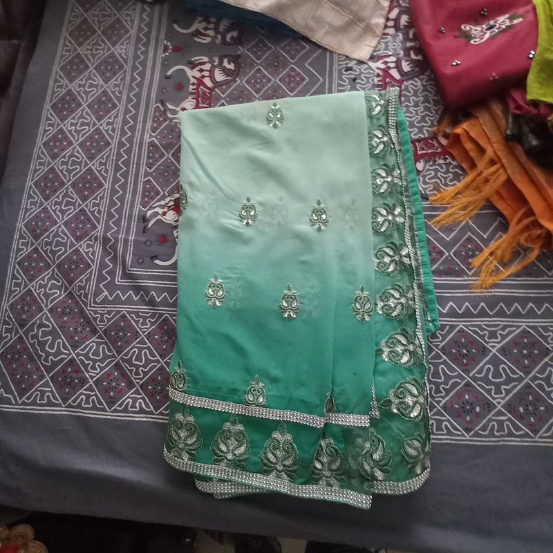 Blue White Ambrish Saree With Beautiful Work