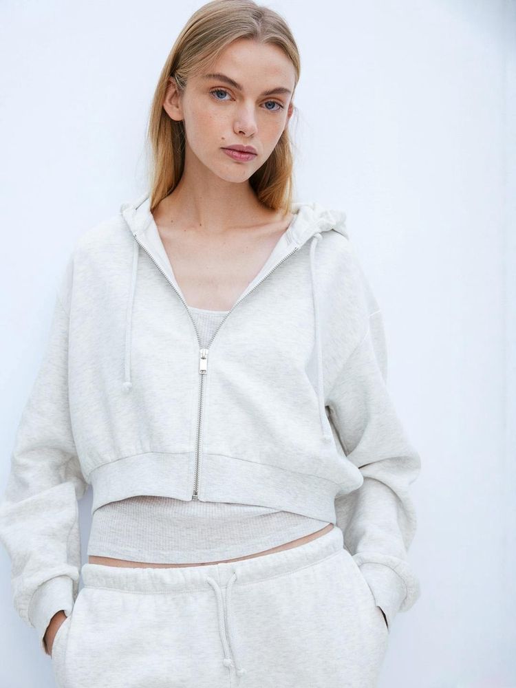 H&amp;M  Grey Cropped Zip-Through Hoodie (Size - S)