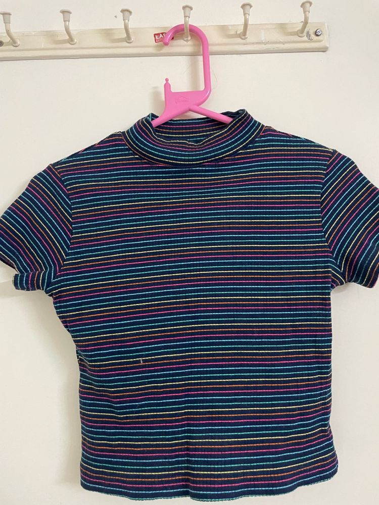 Striped Mock Neck Crop Top