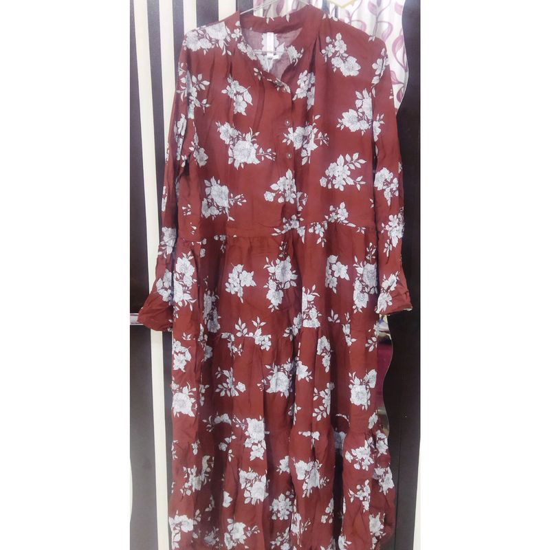 Brown Floral Middi Dress