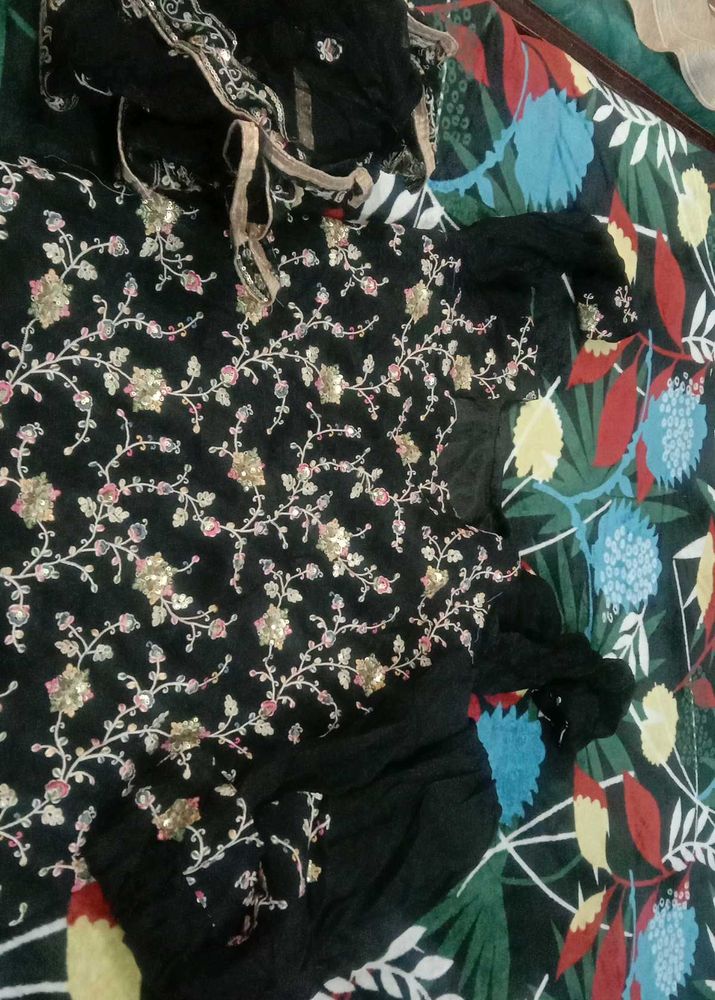 Black Floral Kurta Set