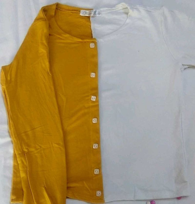 A Mustard - White Crop Top
