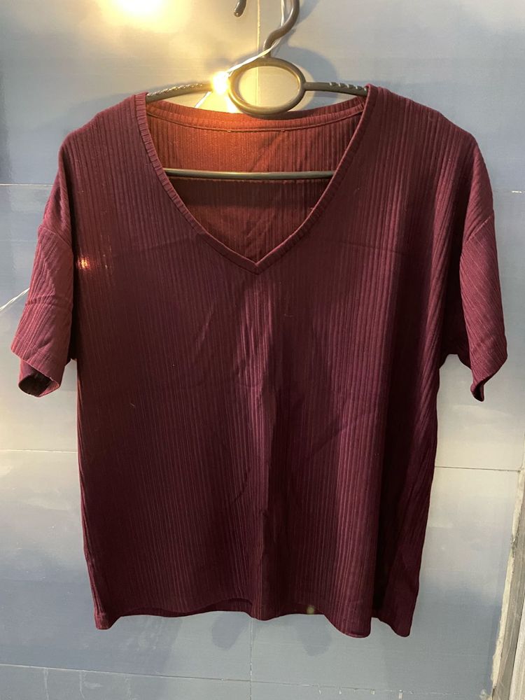 Maroon Ribbed Knit Top