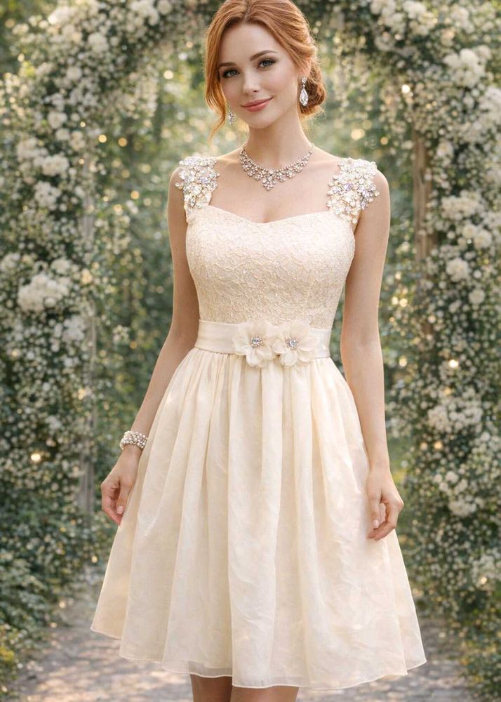 Elegant Cream Lace Party Dress