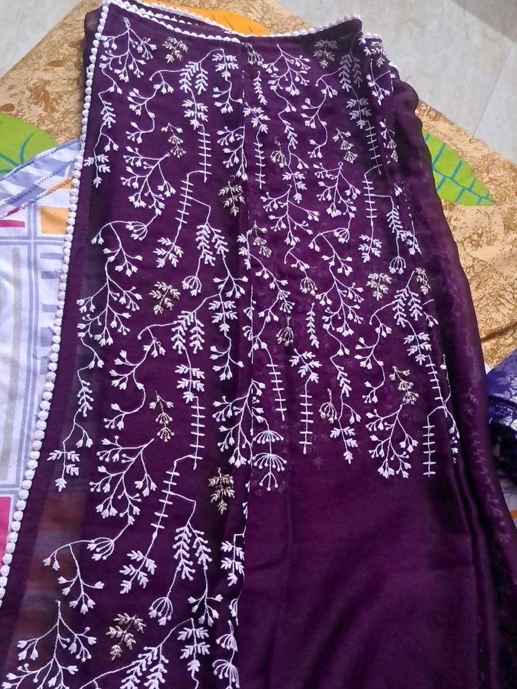 Stylish Purple saree with stitched Blouse