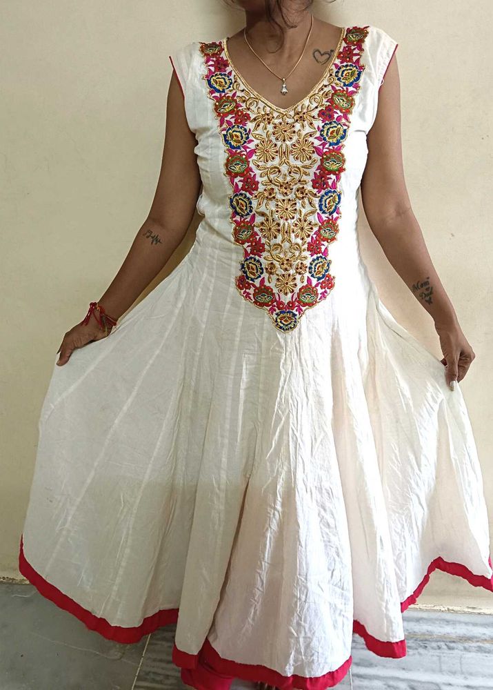 Embroidered White Anarkali Dress