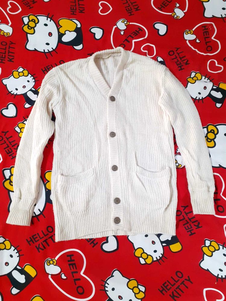 Women Sweater Vintage Cream Cardigan Jacket