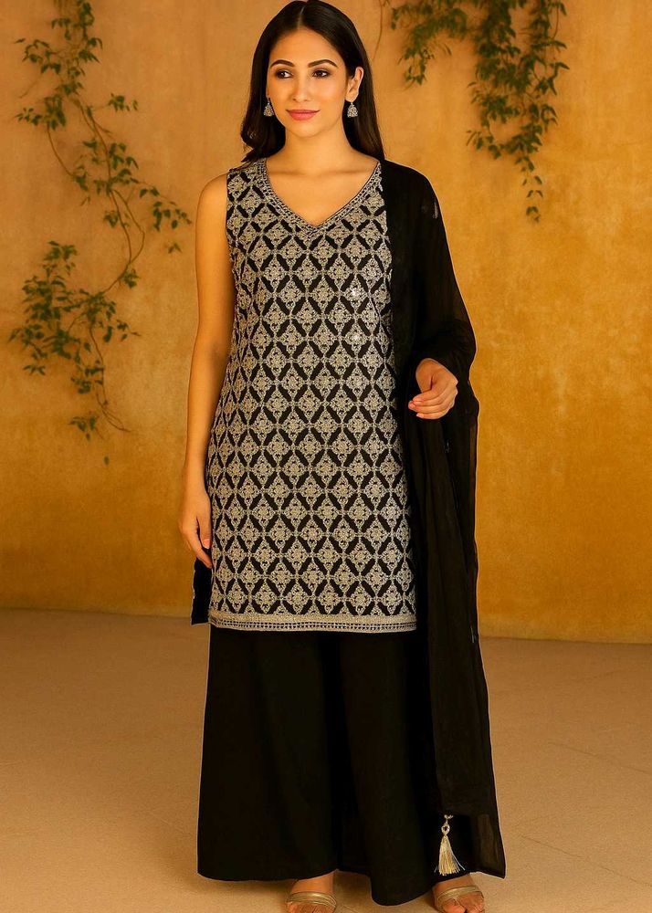 Elegant Black &amp; Silver Palazzo Set