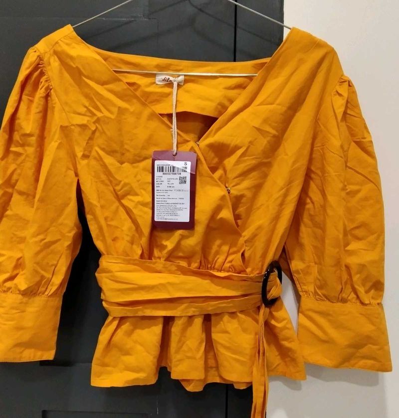 Yellow Wrap Top with Belt