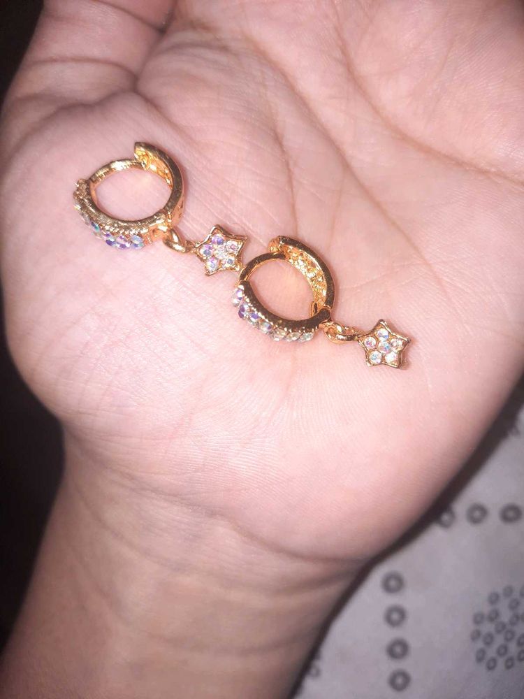 Star Drop Hoop Earrings
