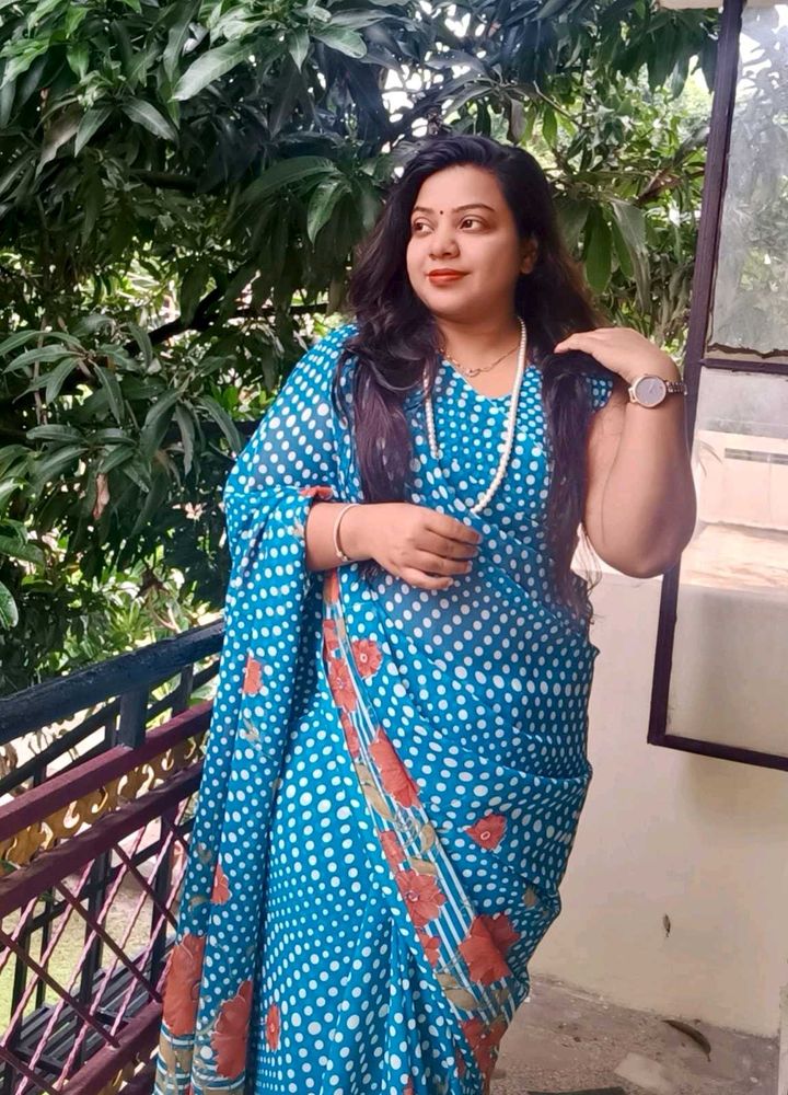 Blue Polka Dot Saree