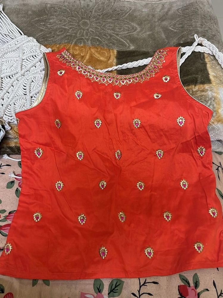 Vibrant Orange Embroidered Indian Ethnic Blouse