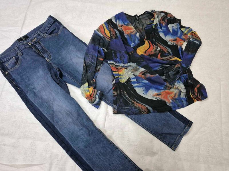 Combo of Super stylish mesh top and blue jeans