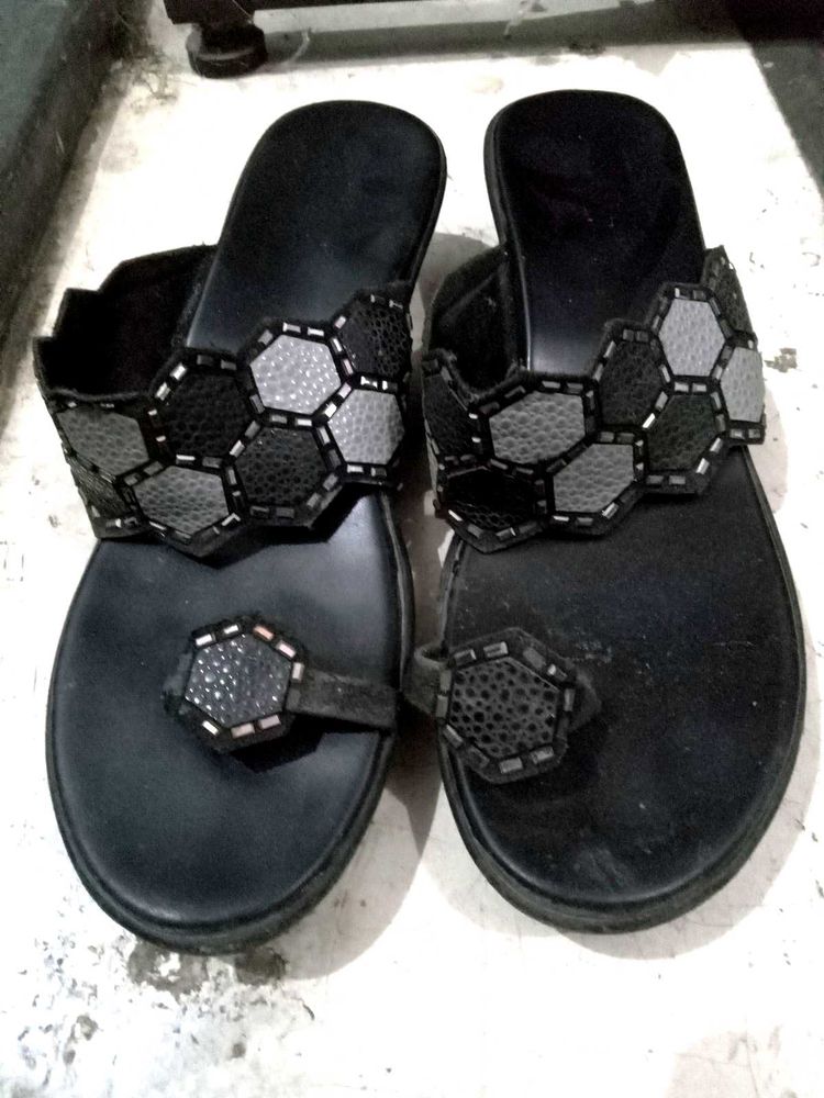 Black Sandals with Geometric Detail
