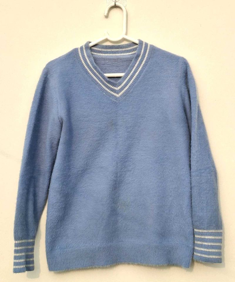 Blue V-Neck Pullover Sweater