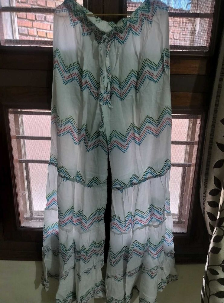 White Patterned Sharara With Skyblue Kurta