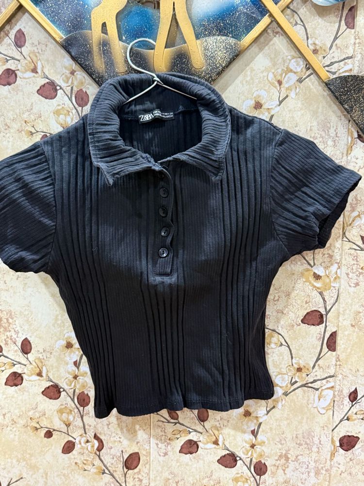 Zara Black Polo Top