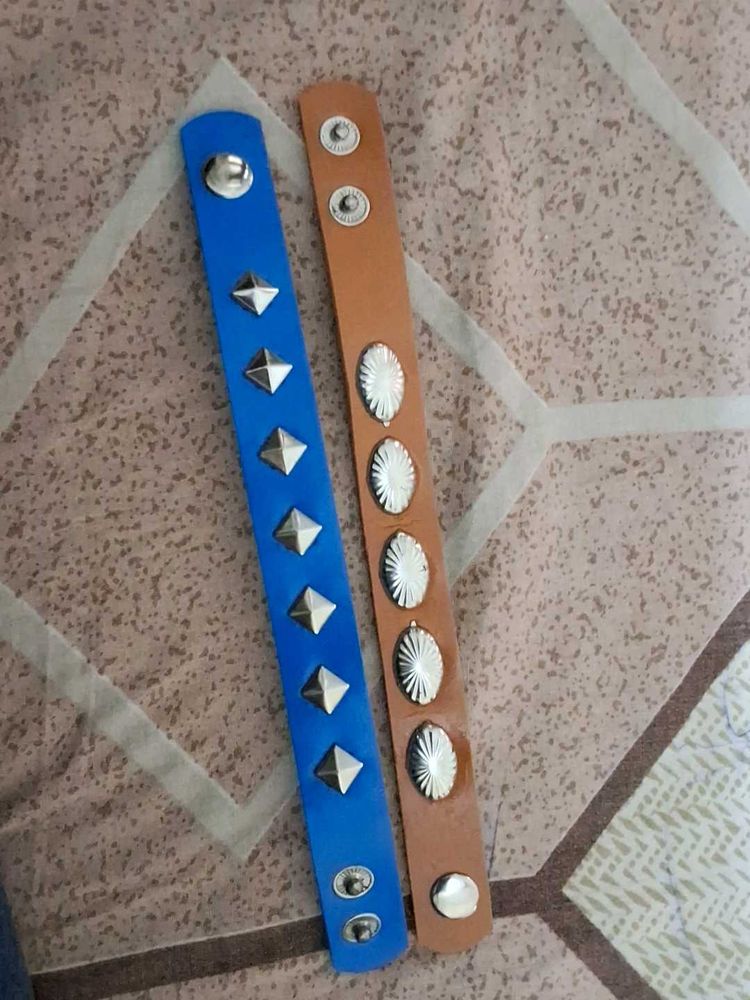 Brown And Blue Bracelet Bands For Men ( Set Of 2 )