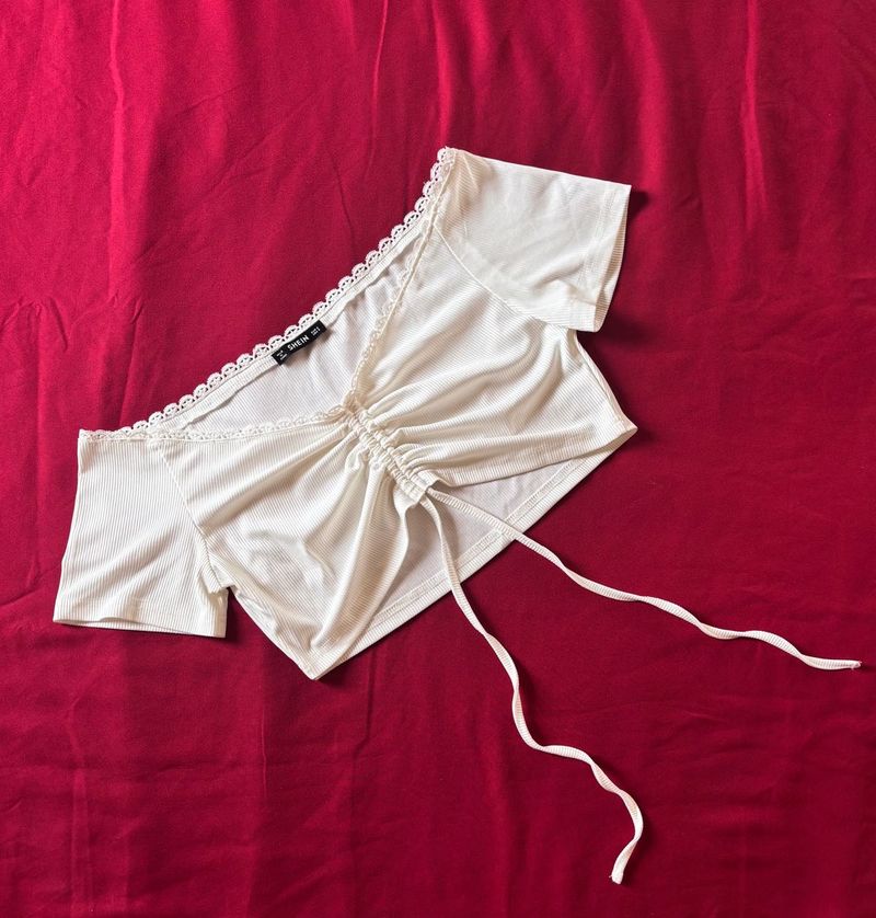 Shein White Drawstring Crop Top