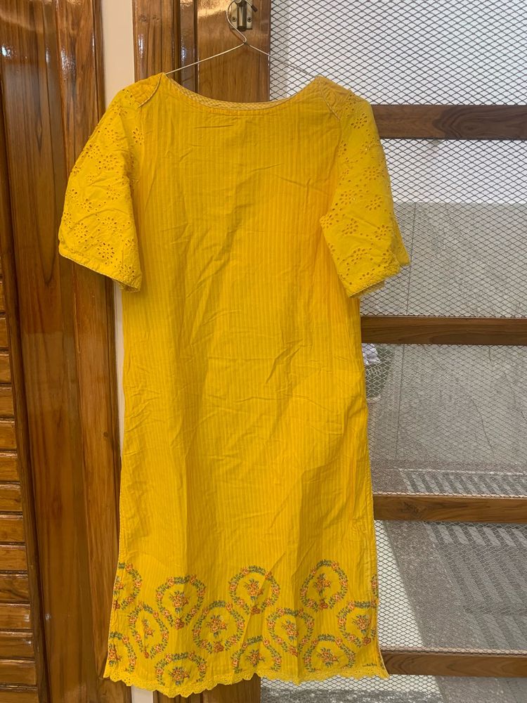 Yellow Embroidered Kurti