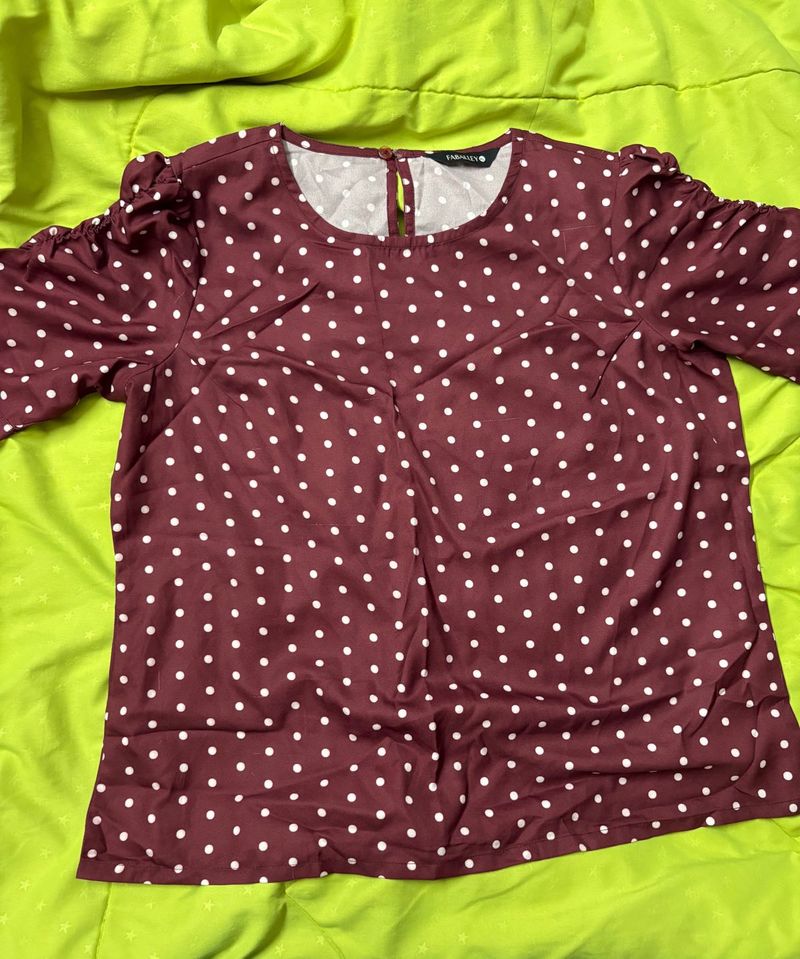 Maroon Polka Dot Top