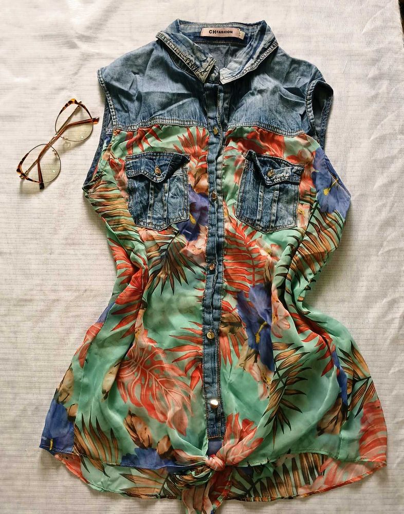 Floral Denim Top