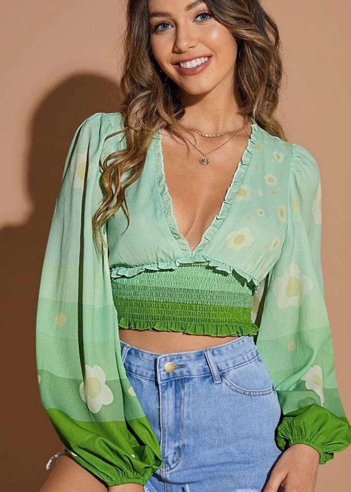 Floral Green Crop Top