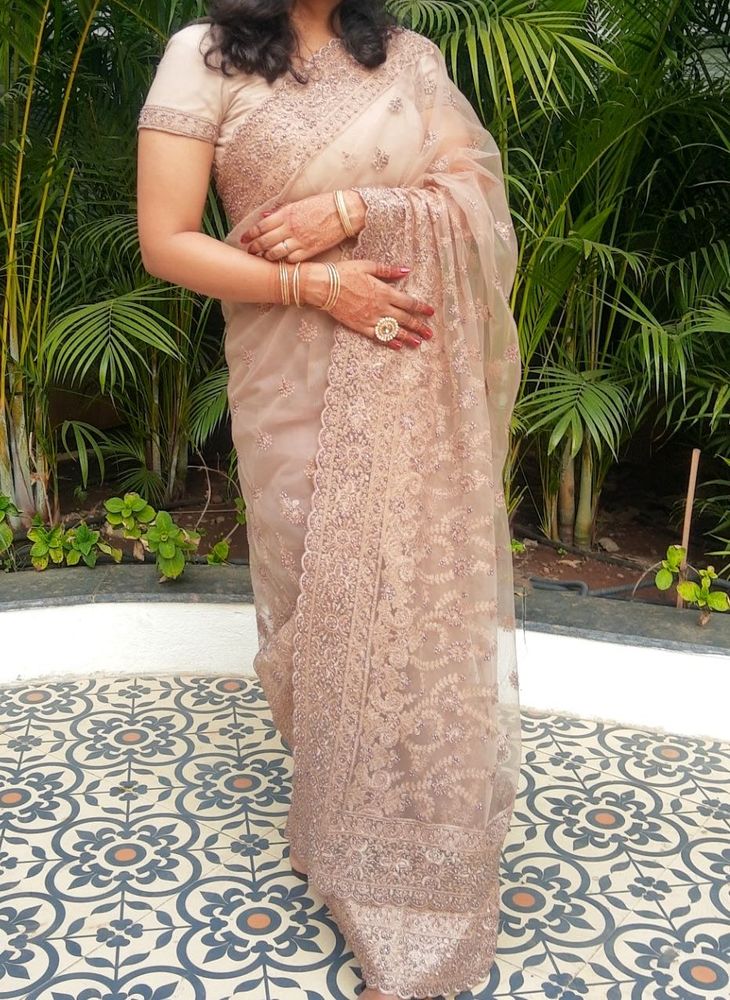 Designer Beige Saree With Blouse