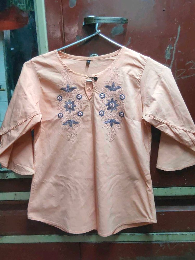 Peach Embroidered Top