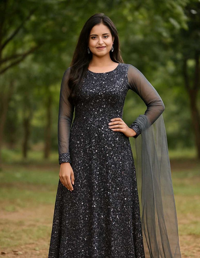 Elegant Sequined Grey Gown( Hand Made)