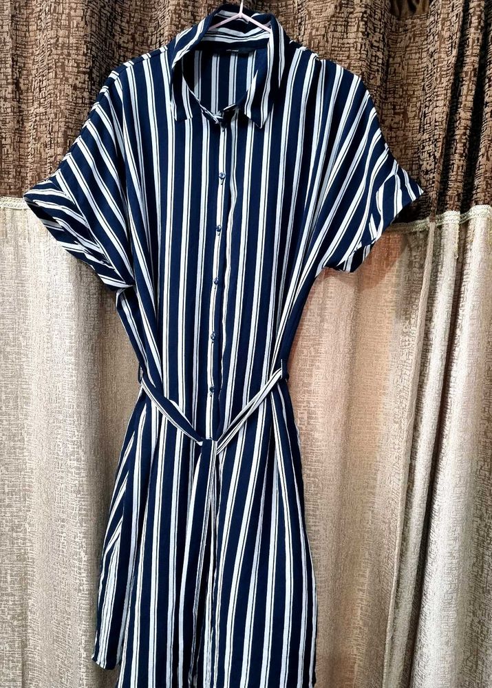 Striped belted casual Dress