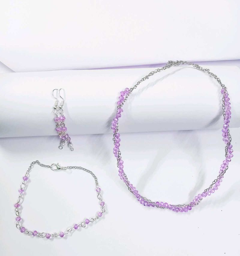 Handcrafted Jewelry Set with Purple Beads