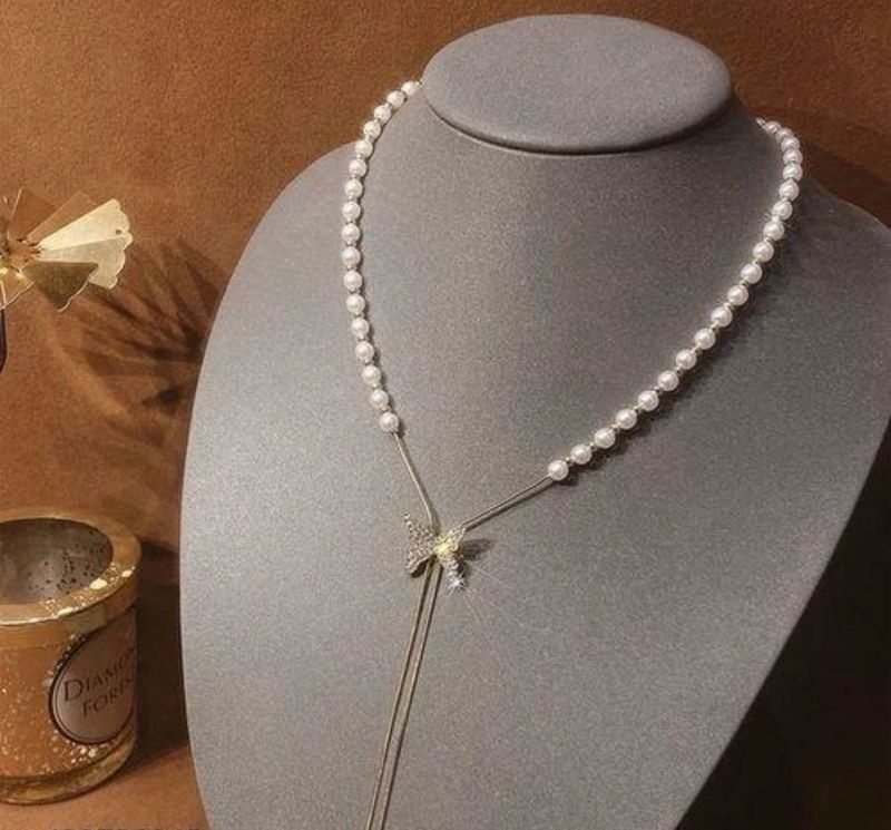 Pearl Necklace with Butterfly Pendant